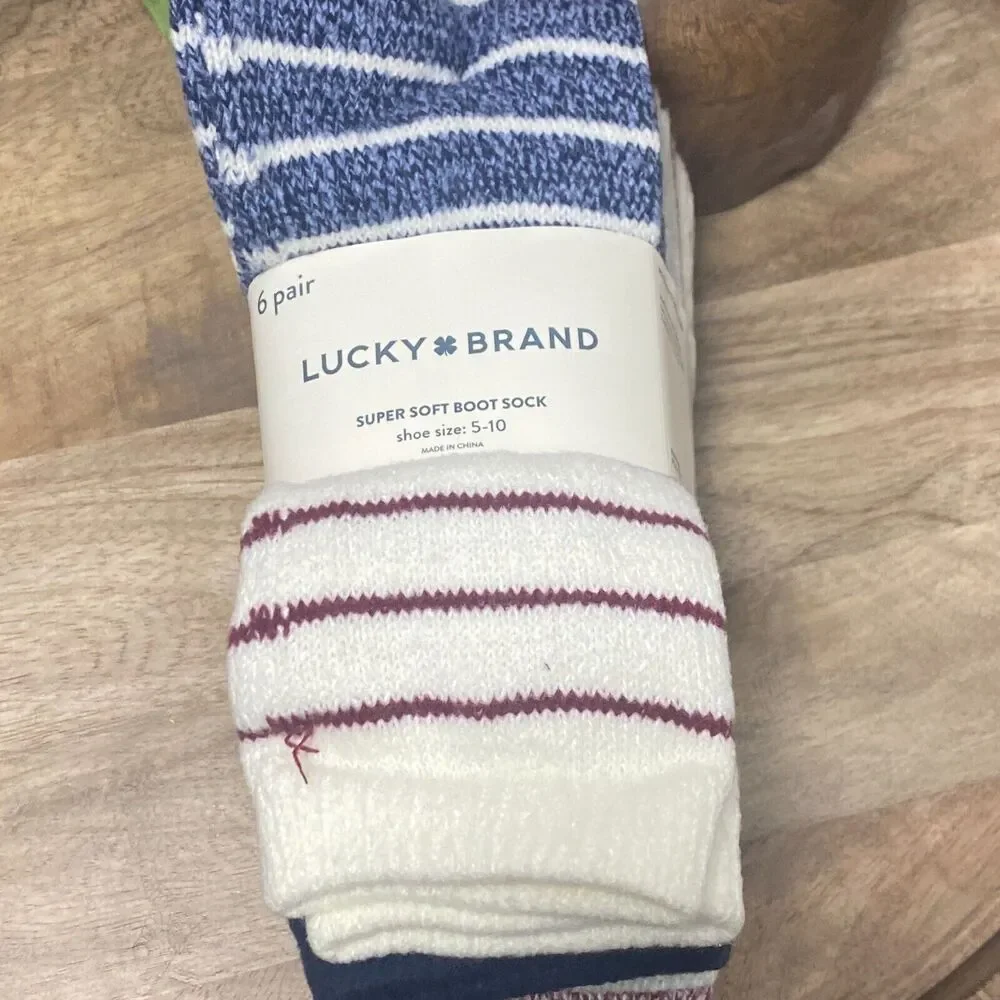 6 Pair Lucky Brand Super Soft Boot Sock for Women's Shoe Size 5-10 Blue Gray